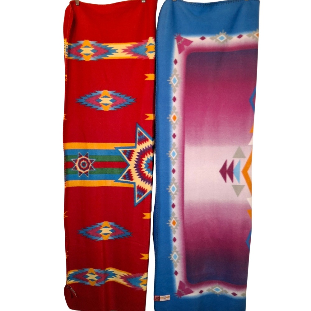 2 St. Labre Indian School Fleece Throw Blankets 38x59 Southwest Aztec Tags